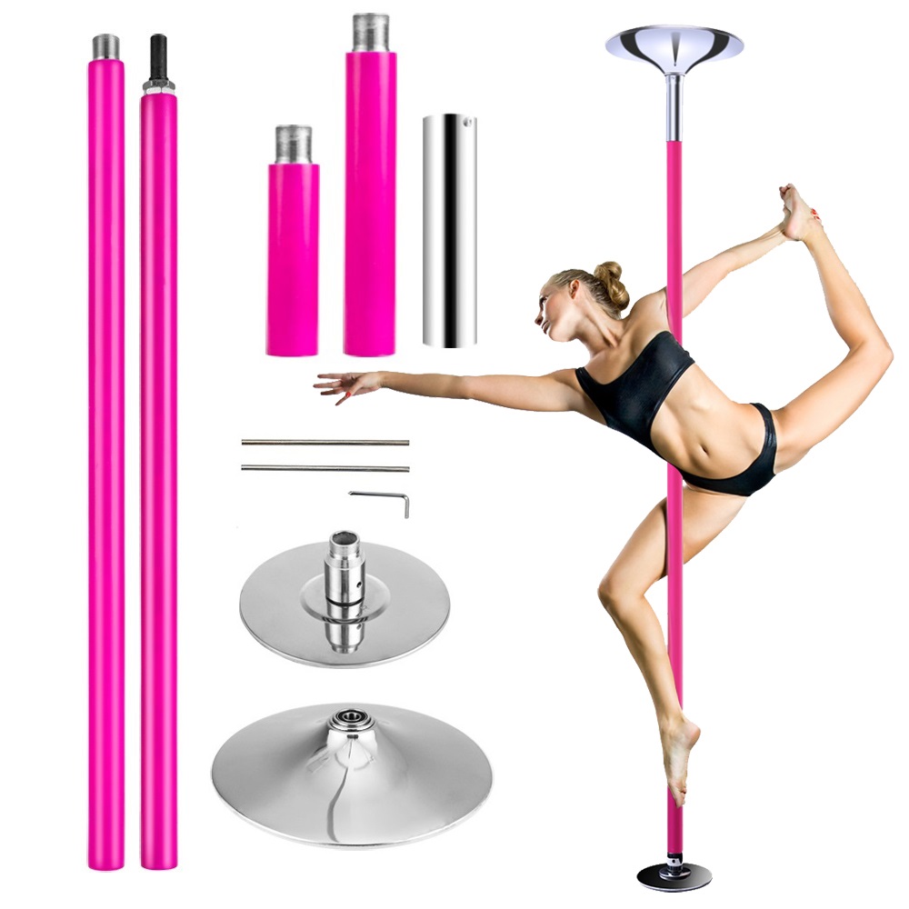 Dropship VEVOR Professional Dancing Pole, Spinning Static Dancing Pole Kit Portable Removable Pole 40mm Heavy Duty Stainless Steel Pole Height Adjustable Fitness Pole For Exercise Home Club Gym Pink