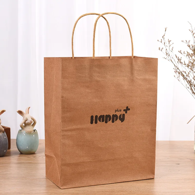Custom Printed Shopping Kraft Paper Bag With Handle Restaurant Fast Food Takeaway Bag