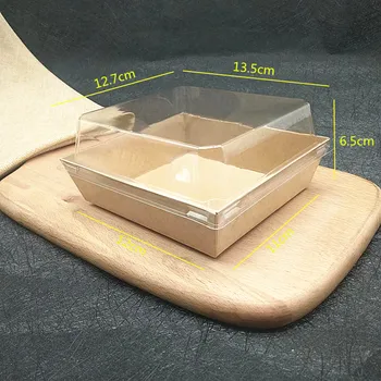 Distribute High Quality Disposable Food Grade Kraft Paper Cake Tray With PET Lid Take Away Food Packaging for Biscuit Sushi