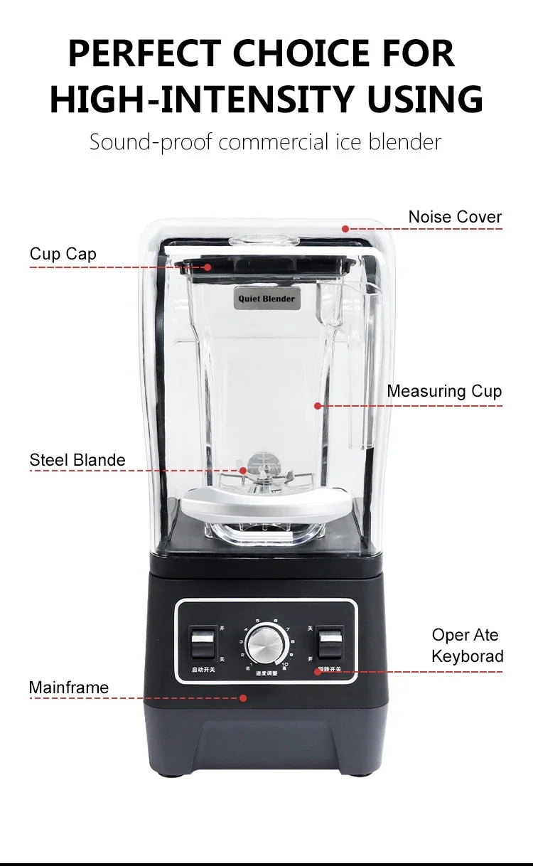 Ice Blender High Speed Power 2L Mute Low Noise Sound Proof Cover Enclosure Smoothie Mixer Blender  food processor machine details