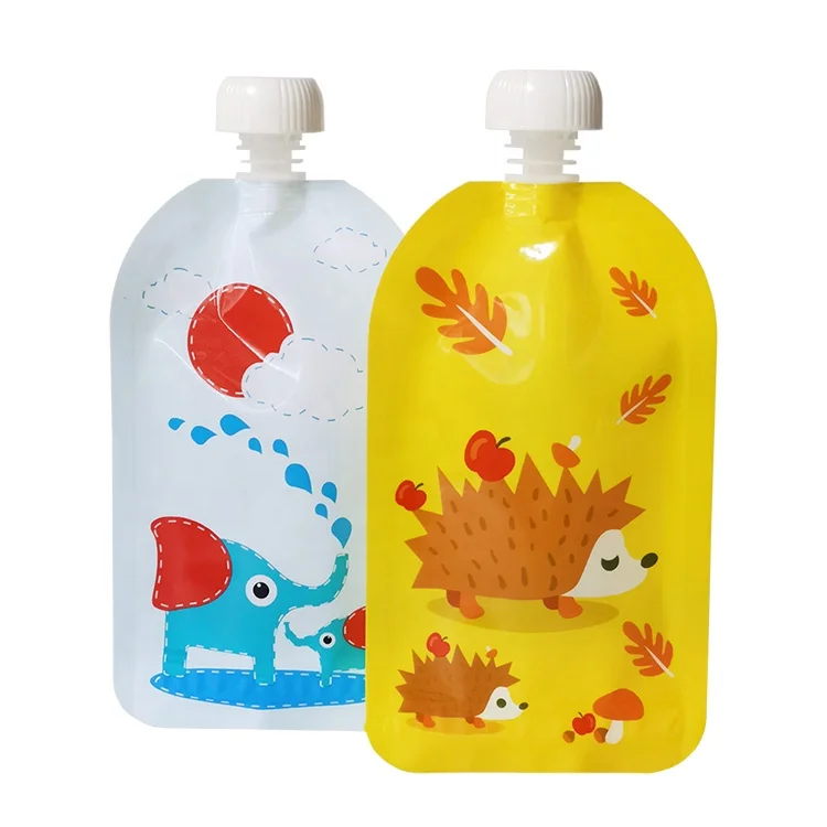 BPA Free Custom Printed Refillable Squeeze Spout Pouches for Homemade Organic Baby Toddlers Kids Food with Reusable Zipper