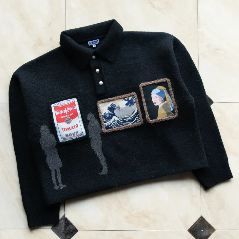 Custom Men's Polo Sweater Heavy Weight Knit Jacquard Applique Embroidery Oversized Cropped Soft Winter Art Streetwear Style gallery 2