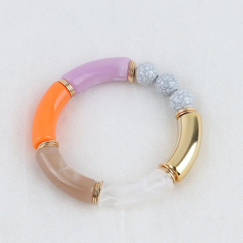 Braccialetti a tubo di bambù grosso curvo impilabile acrilico trasparente perline colorate estensibile amicizia braccialetti d'oro regalo per le donne
