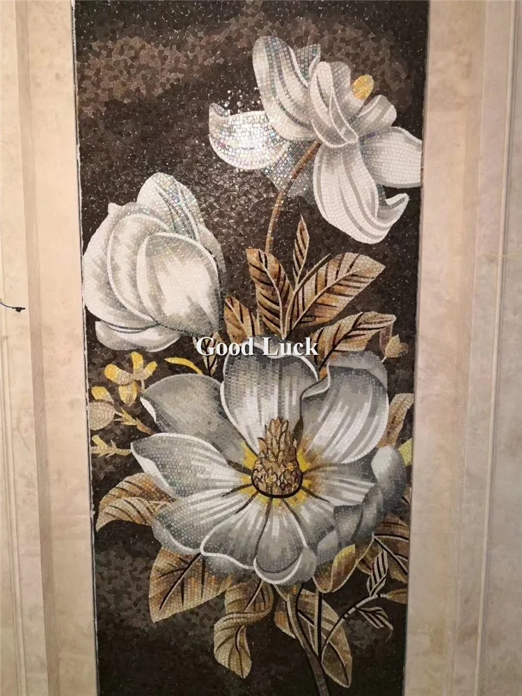 Customized Handmade Flower Patterns Glass Mural Art Mosaic Tile for Wall