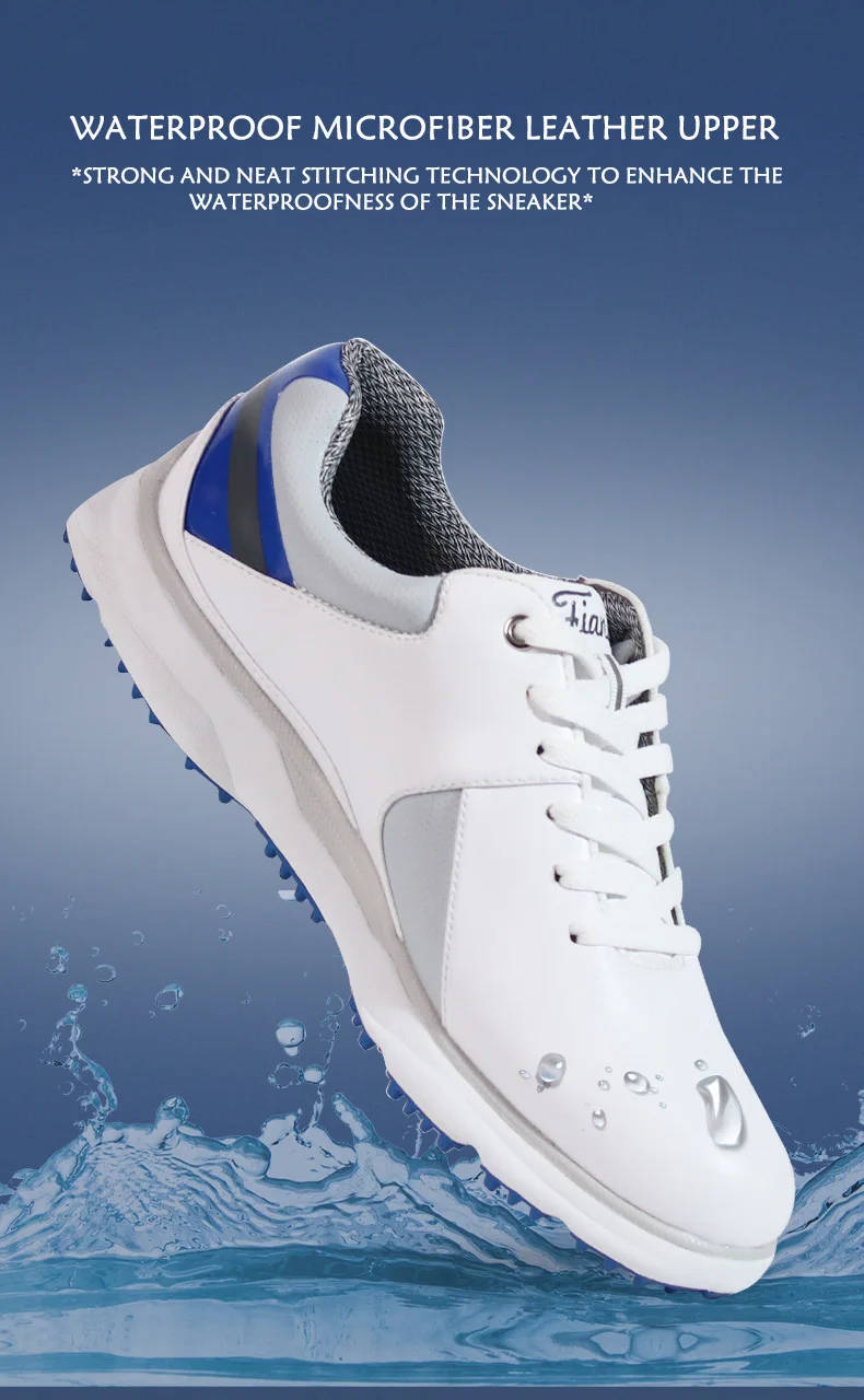 Men's golf shoes waterproof non-slip breathable sports casual white fixed nail microfiber shoes