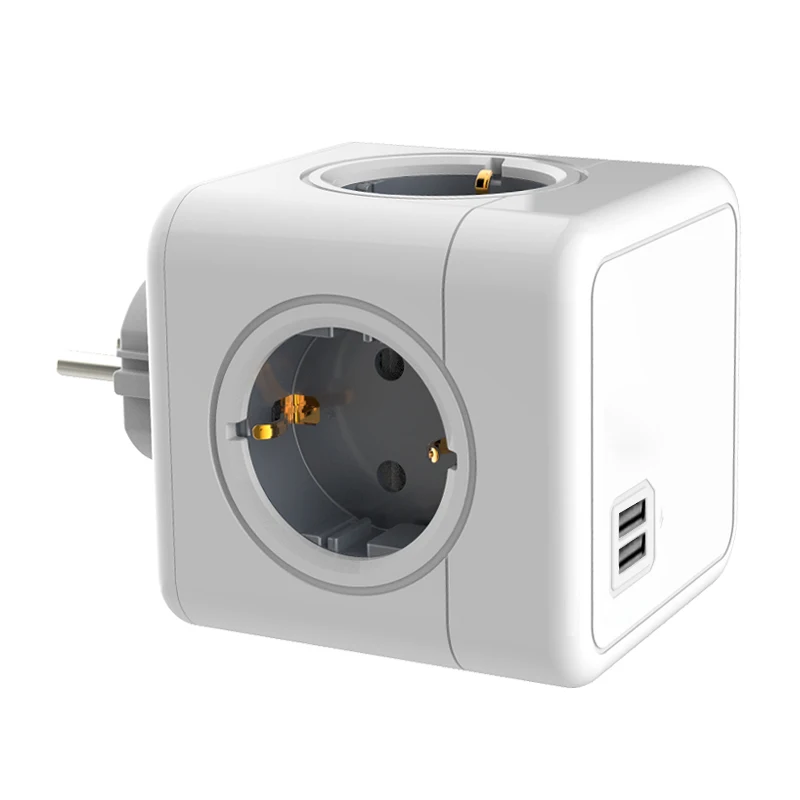 Europe Power Strip Cube Socket with 2X USB Port Germany Outlet Extension Multi Wall Plug Adapter Surge Protect