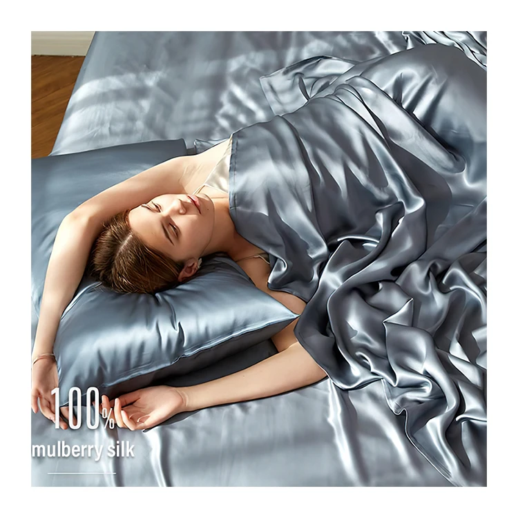 Заводская цена индивидуальный логотип 19 мм шелковая плоская простыня роскошный Шелковый Натяжной постельный комплект из 100% чистого шелка тутового