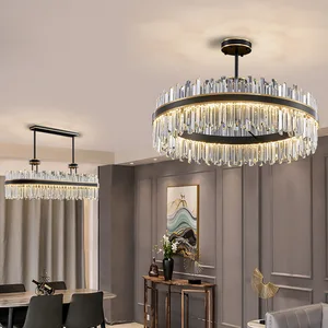 JACKSUN Pendant Light Fixtures Lighting Chandeliers Ceiling Luxury Black Led Modern Crystal Chandeliers for Bedroom Dining Room