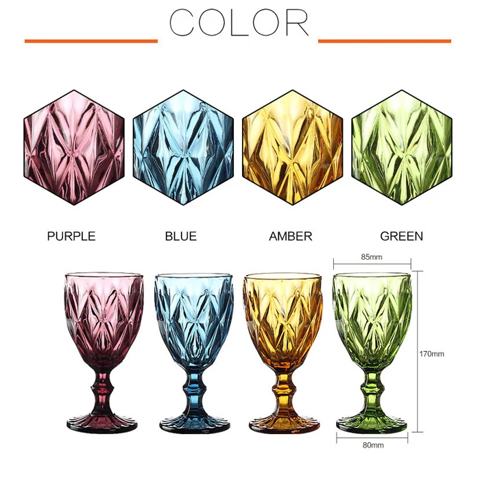 Fancy Goblet Set Antique Relief Colored Glass Stemware For Wine Buy