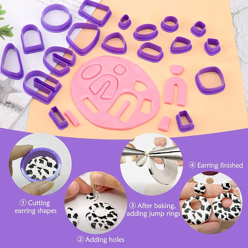 Plastic Polymer Clay Earring Cutters with Earring Cards Earring Hooks Jump Rings Earring Backs Self Sealing Bags Different Shape DIY Clay Cutter for