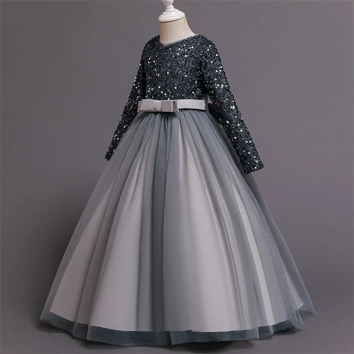 New Sequin Princess Dress Kid Red Wedding Gown For Dresses For Girls Of 10 Year Old Long Sleeve One Piece Girls Party Dresses Buy Elegant Long Sleeve Sequins Belt Bandage Multicolor