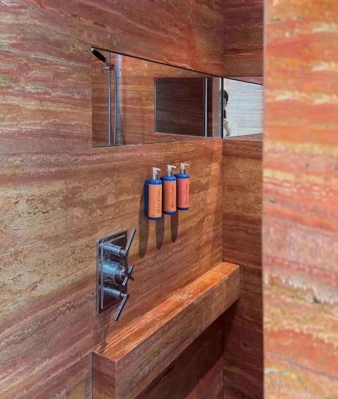 product modern natural red cave stone travertine limestone tile interior hotel bathroom wall and floor sink marble premium natural stone-6