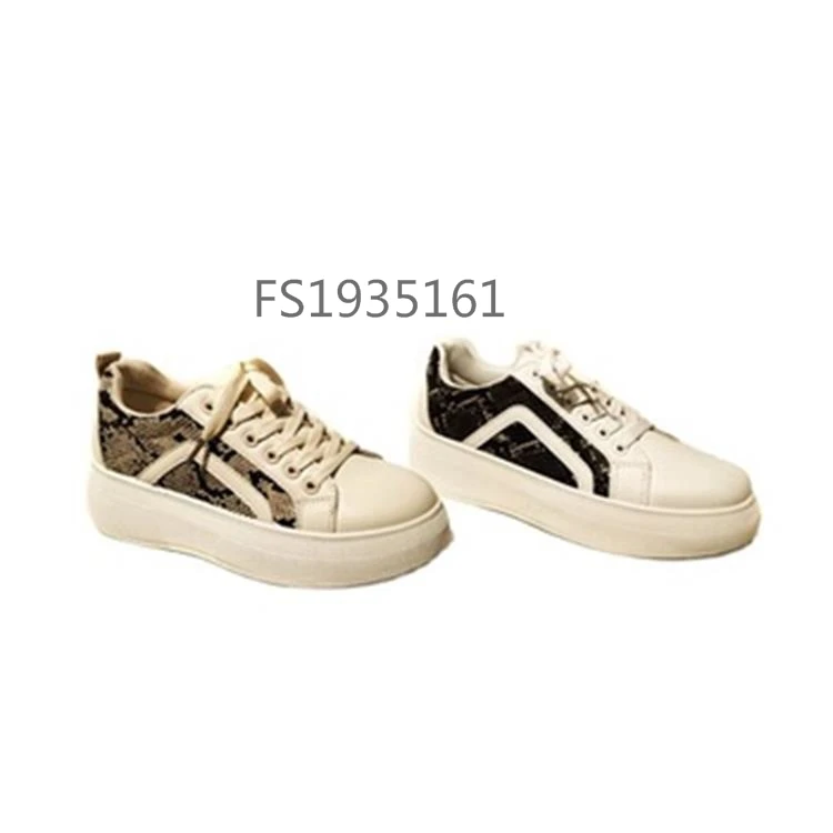 Women Shoes Black White With Snakeskin Canvas Sneakers Platform