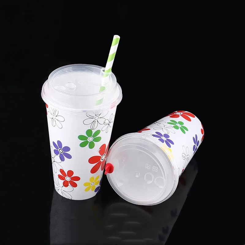 Takeaway Disposable Custom Logo IML Printing PP Hard Injection Cup Plastic Boba Coffee Cups With Lids