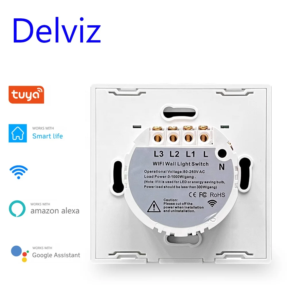 Сенсорный выключатель Delviz, европейский стандарт, прозрачная стеклянная панель, с дистанционным управлением, работает с Google Alexa, Wi-Fi, настенный смарт-выключатель