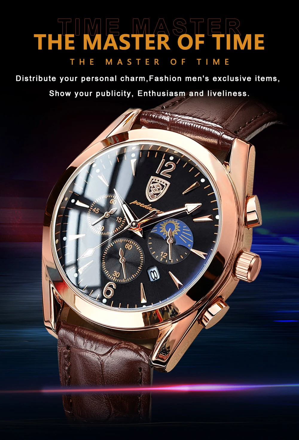 POEDAGAR 829 Fashion Luxury Design Customize Best Selling Waterproof Multifunction Men Quartz Watches with Stainless Steel Band