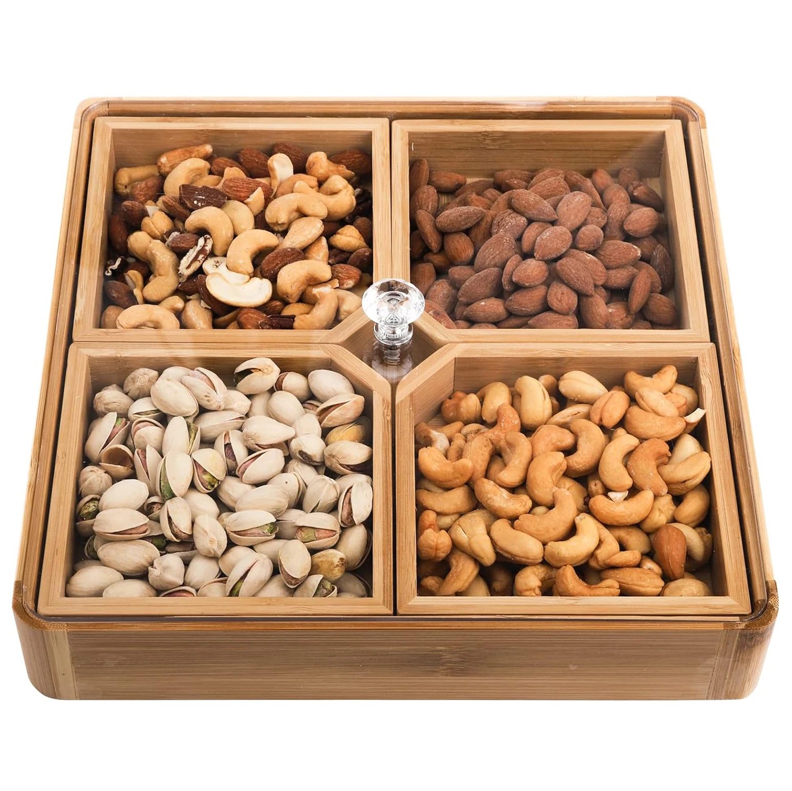 Wood Dry Fruits and Nuts Tray with Acrylic Lid Customizable