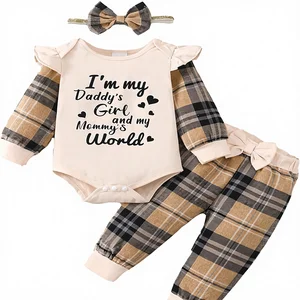 Newborn Baby Girl Color Block Pants Set Infant Fall Outfits for 0-18 Months Made in China