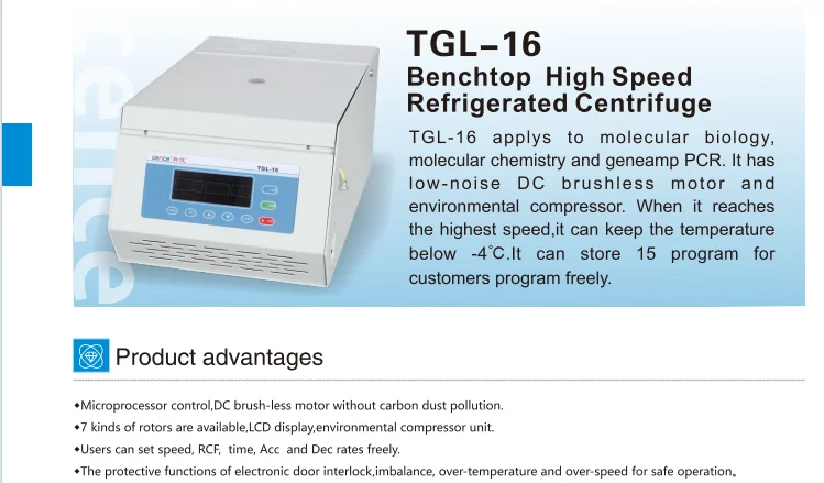 Refrigerated High Speed Centrifuge TGL-16 with 16000rpm 21532xg and Stainless Steel Construction for PCR and Blood Collection