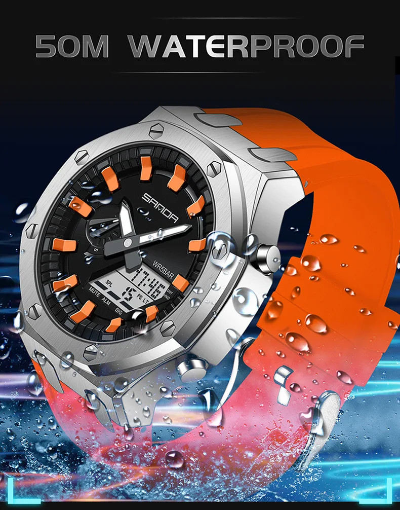 Sanda 3309 Men's Business Fashion Luxury Style Trend Outdoor Digital Watches Luminous Alarm Clock Waterproof Shockproof Watch