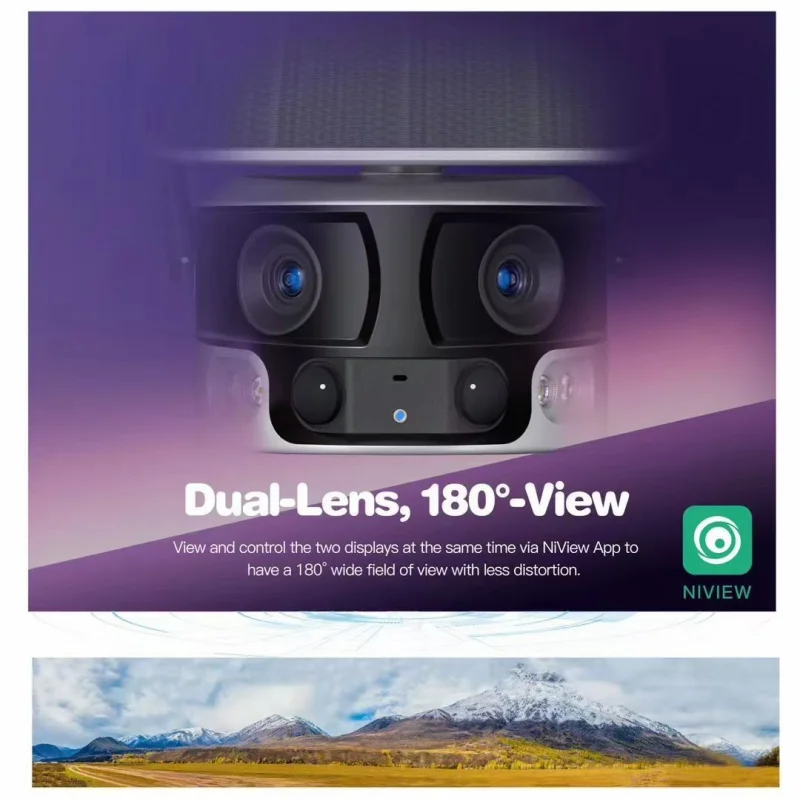 Twin Lens 4K 8MP 180 Degree View Angle Battery Wifi Camera Solar Power 4G  Camera