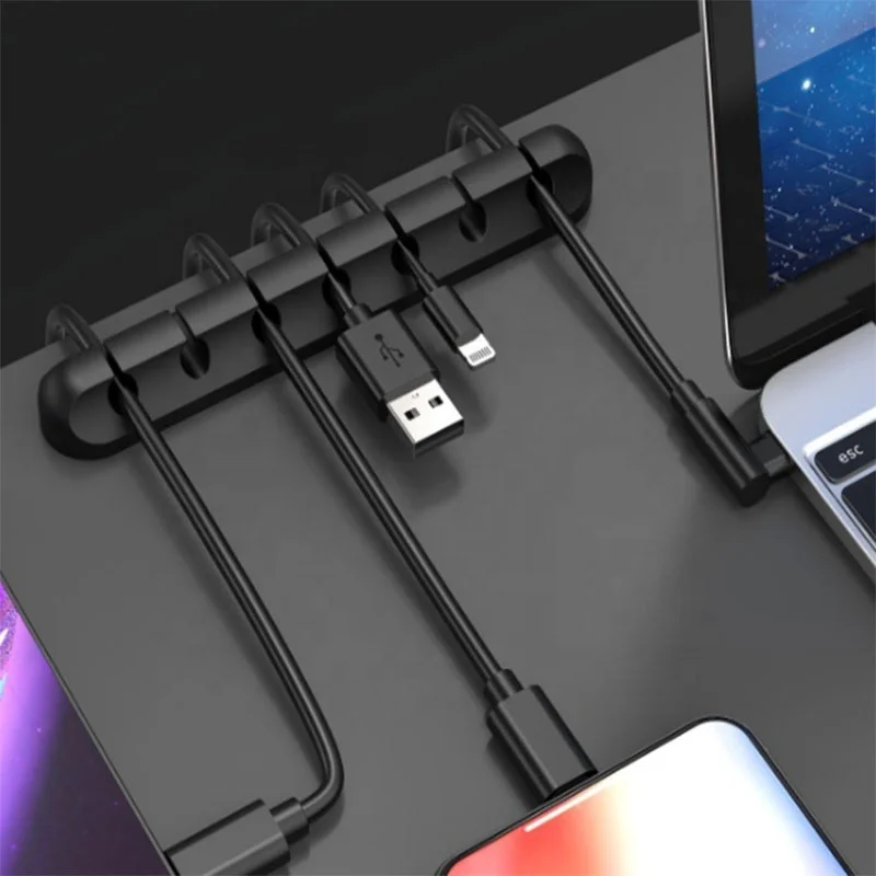 USB Kabelhalter Silikon Kabel Organizer Flexible Winder Management Clips Halter 