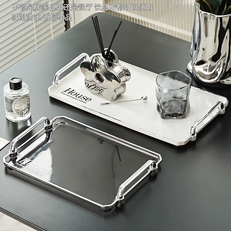 Creative Rectangle Storage Trays Home Decor Luxury Living Room Table Ornaments Kitchen Accessories Plastic Crafts Tea Trays Gift