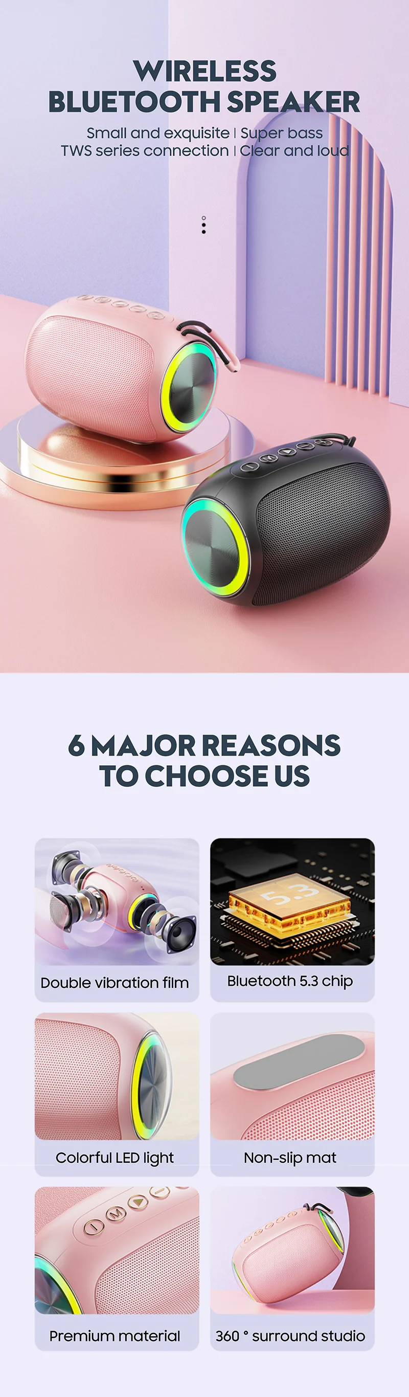 Portable Bluetooth Speaker RGB LED Lighting AUX USB TF Card Connection ...