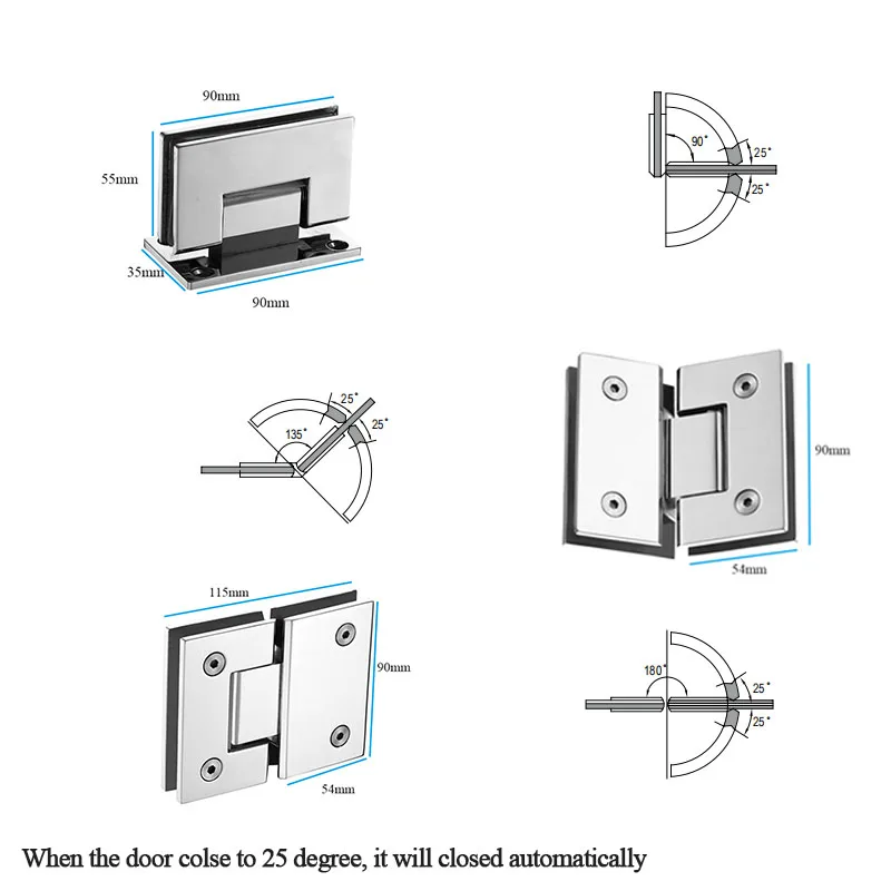 Frameless 360 Degree Pivot One Way Black Bathroom Shower Screens Door Gate Clamp Hinge for 8 12 mm Toughened Glass