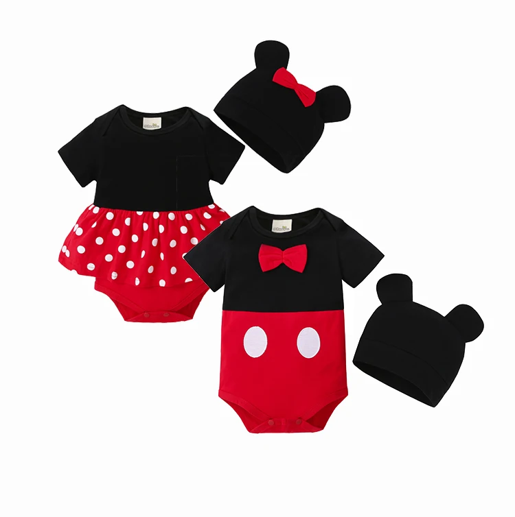 Negro Y Rojo De Dibujos Animados Gemelos Ropa Infantil Ropa De Bebé  Mameluco Mono Con Sombrero - Buy Ropa Infantil Product on 