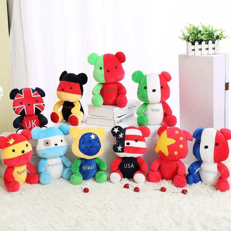 25CM Teddy Bear Plush Stuffed Toy Custom Flag Pattern Bear for Kids Gift