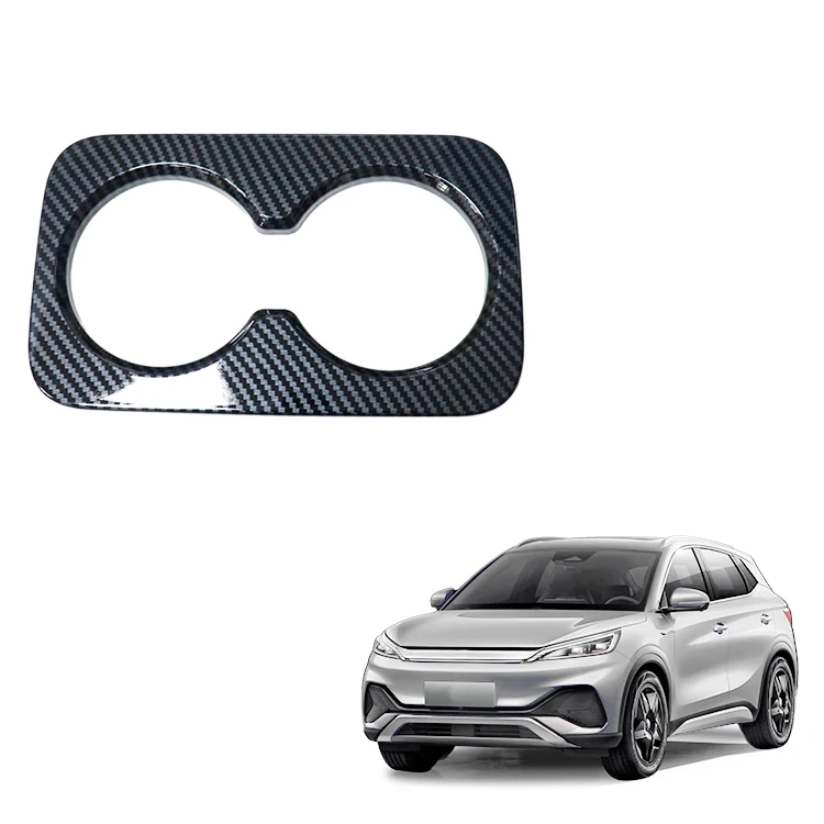 Auto Interior Parts High Quality Rear Seat Water Cup Holder Cover Trim ABS Imitate Carbon For BYD ATTO 3 Yuan Plus Accessories