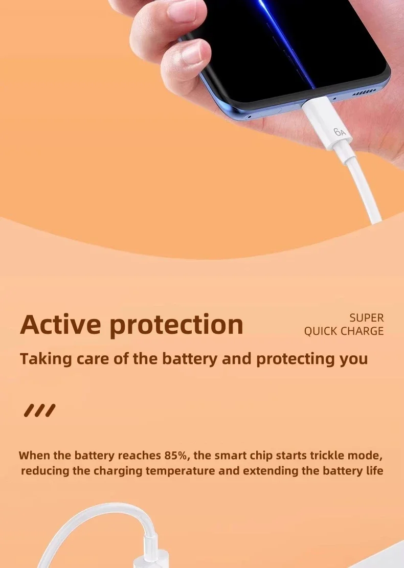 67W USB C Fast Charging Cable Quick Charge Type C Power Cord for Redmi Note 14 13 10 T Pro Mobile Phone