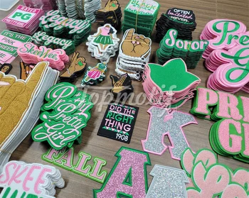 Iron On Sorority Patches Custom Pink And Green Embroidery Logo Sorority Patches For Clothing