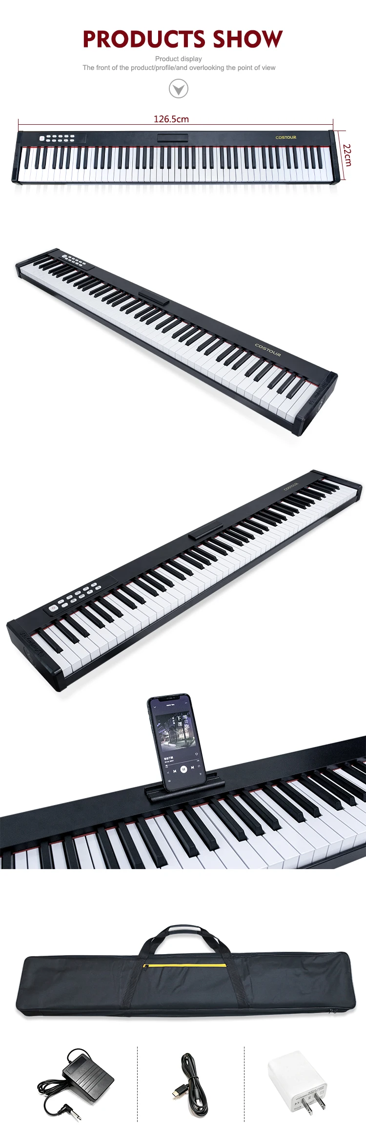Portable Piano 88 Key Electronic Piano Keyboard Professional Midi