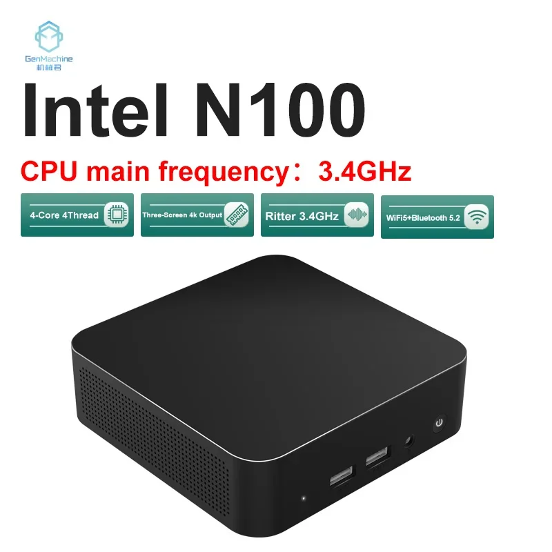 GenMachine Intel N100 Mini PC 4 Cores, 16GB RAM, SSD