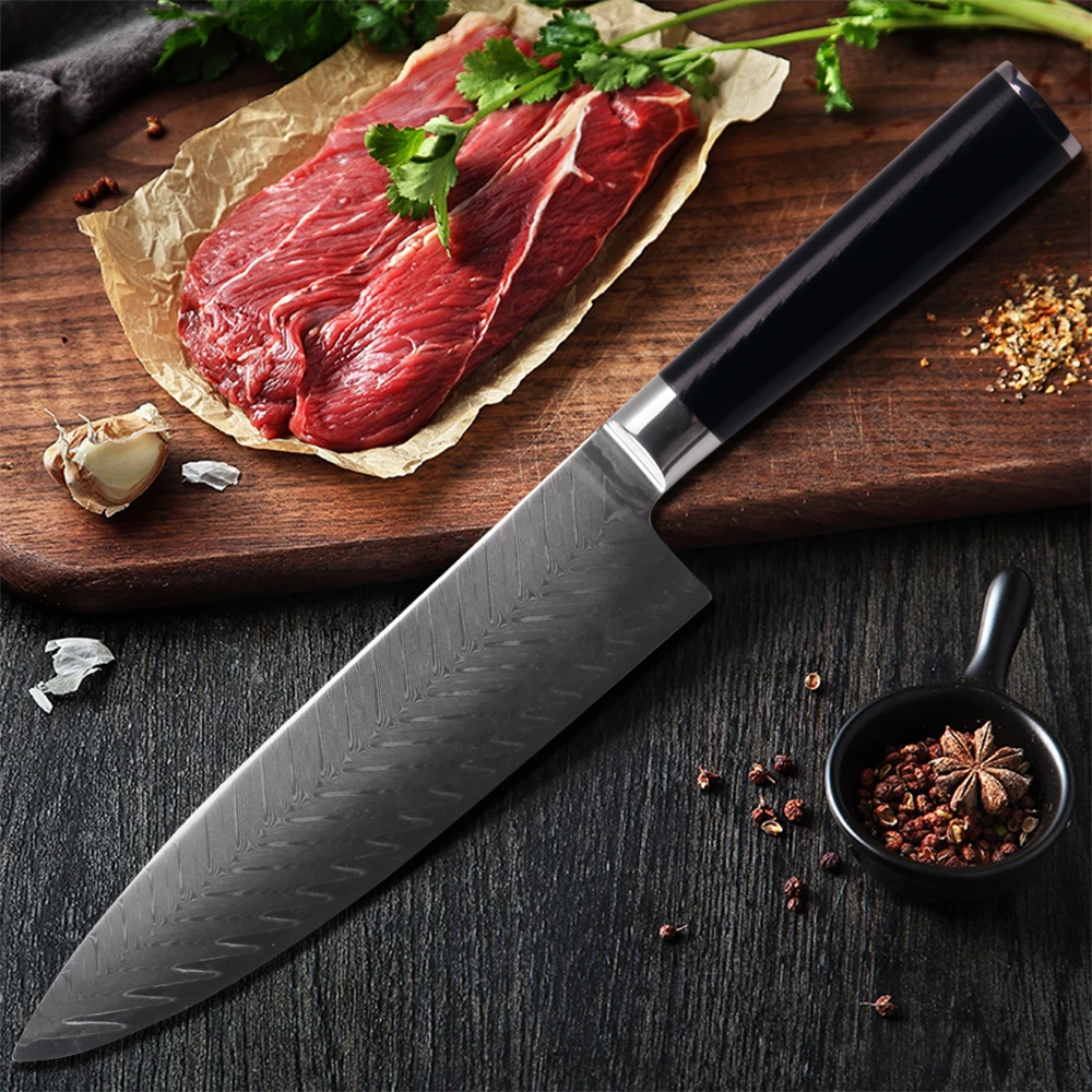 Professional Black G10 Handle Kitchen Knife Damascus Cooking Knife Vg