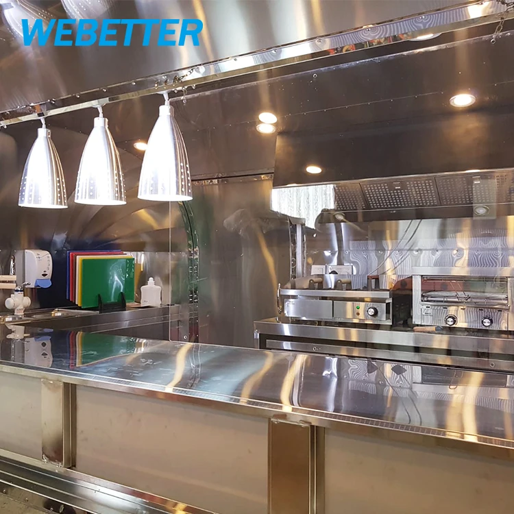 WEBETTER Mobile Mobile Food Trailers Fully Equipped Stainless Steel Mobile Coffee Ice Cream Fast Food Truck With Full Kitchen