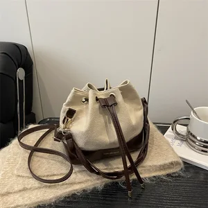 High Quality Fashion Drawstring Solid Color Large Capacity Single Shoulder Bucket Bag