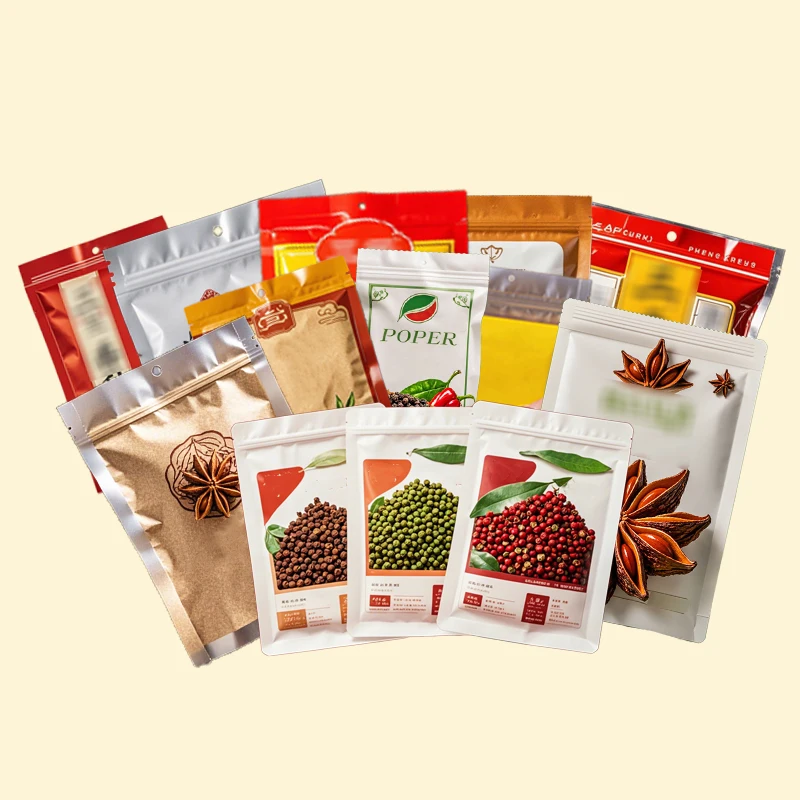 Custom Printed Stand up Pouch Zip Plastic Powder Corn Flour Seasoning Packaging Spices Dried Fruit Tea Spice Bags