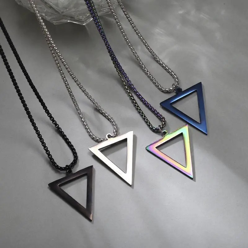 Stainless Steel Necklace with Geometric Triangle Pendant