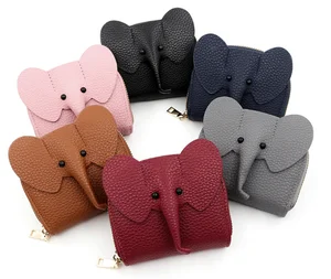 custom logo Creative Elephant Card Wallet Cute Mini Solid PU Coin Purse for Girls Kids Credit Card Below 2 Inch