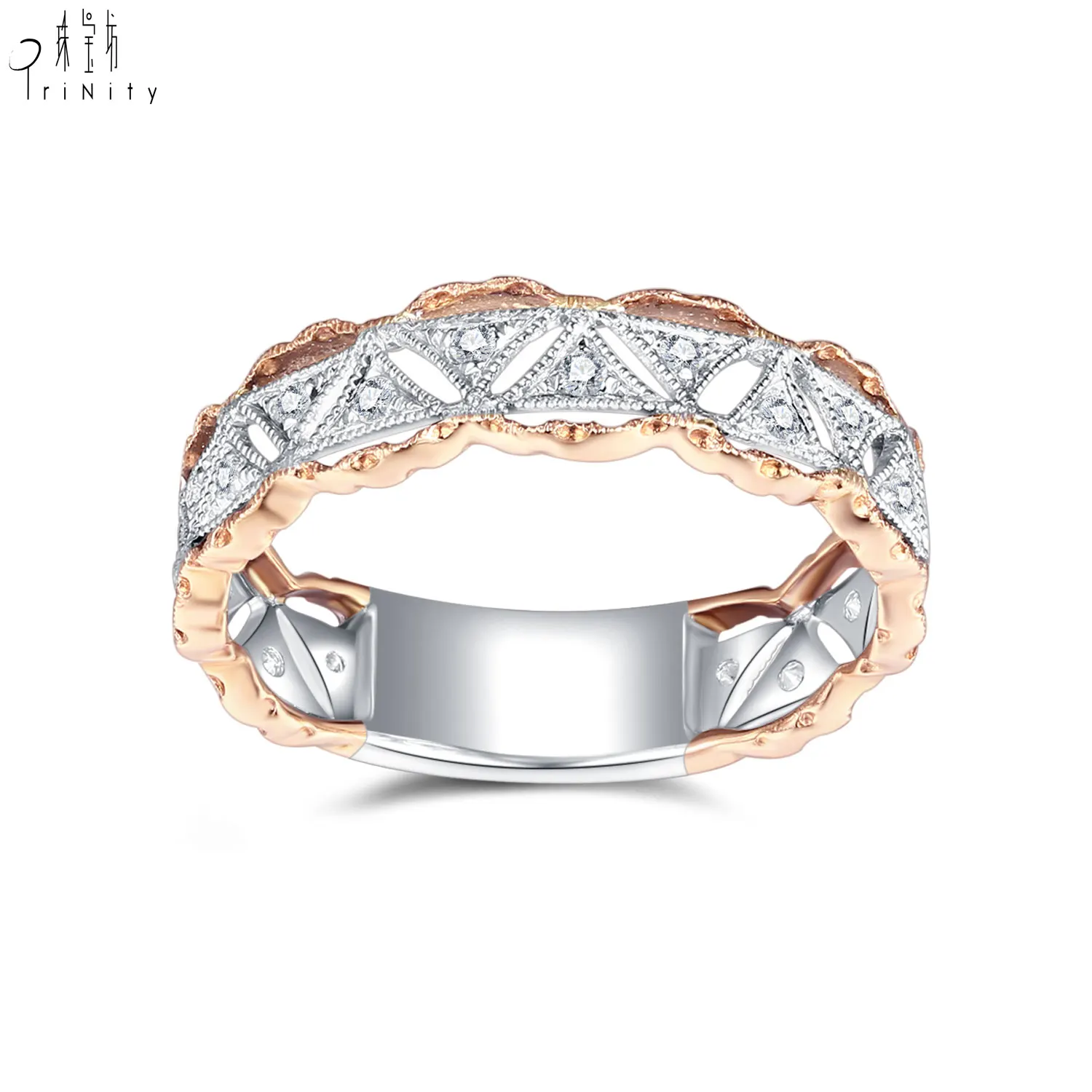Latest Design Vintage Design Ring Jewelry 18K White and Rose Gold Real Natural Diamond Custom Ring Jewelry Female Ring