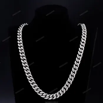 XG pass diamond tester 12mm men's curb chains necklaces 925 silver vvs moissanite cuban link chain