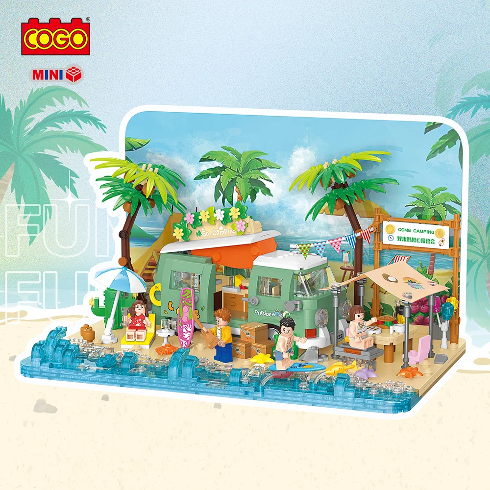 COGO Fun Camping Seaside Holiday 1293PCS Building Blocks Block Sets Toy Build Bricks Kits Children 3D Kids Mini Block Toys