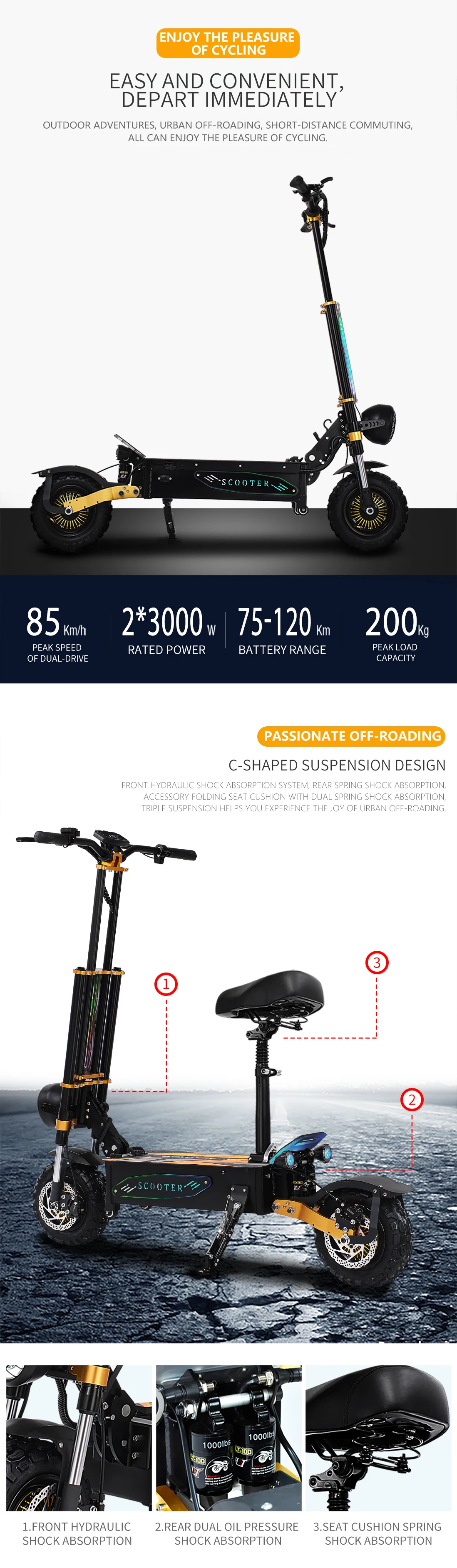 2025 New Design 120km Long Range 6000w Fast Speed Electric Scooters