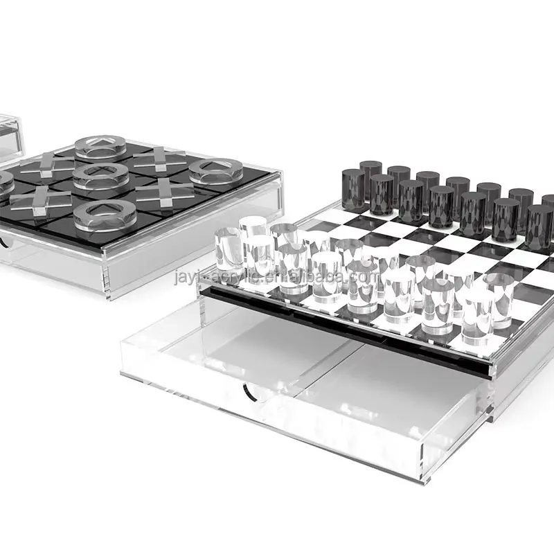 Custom 2 in 1 Lucite Board Games Acrylic Chess Tic Tac Toe Game Set