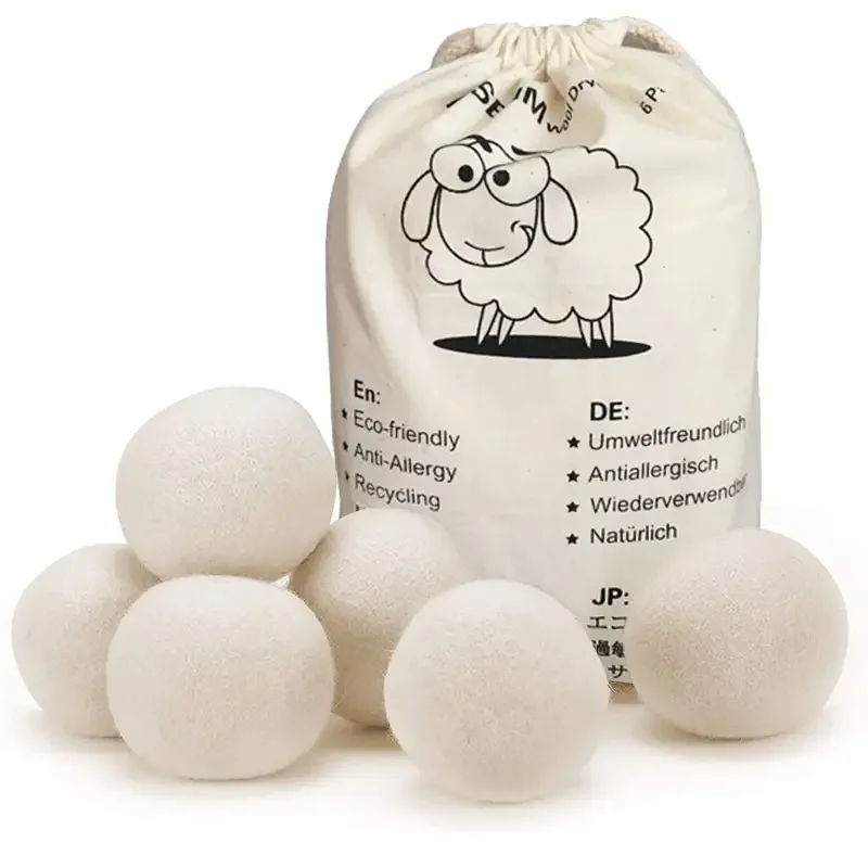 6 XL Dryer Balls & Bag 100% Organic New Zealand Wool Fabric Softener UK Seller E