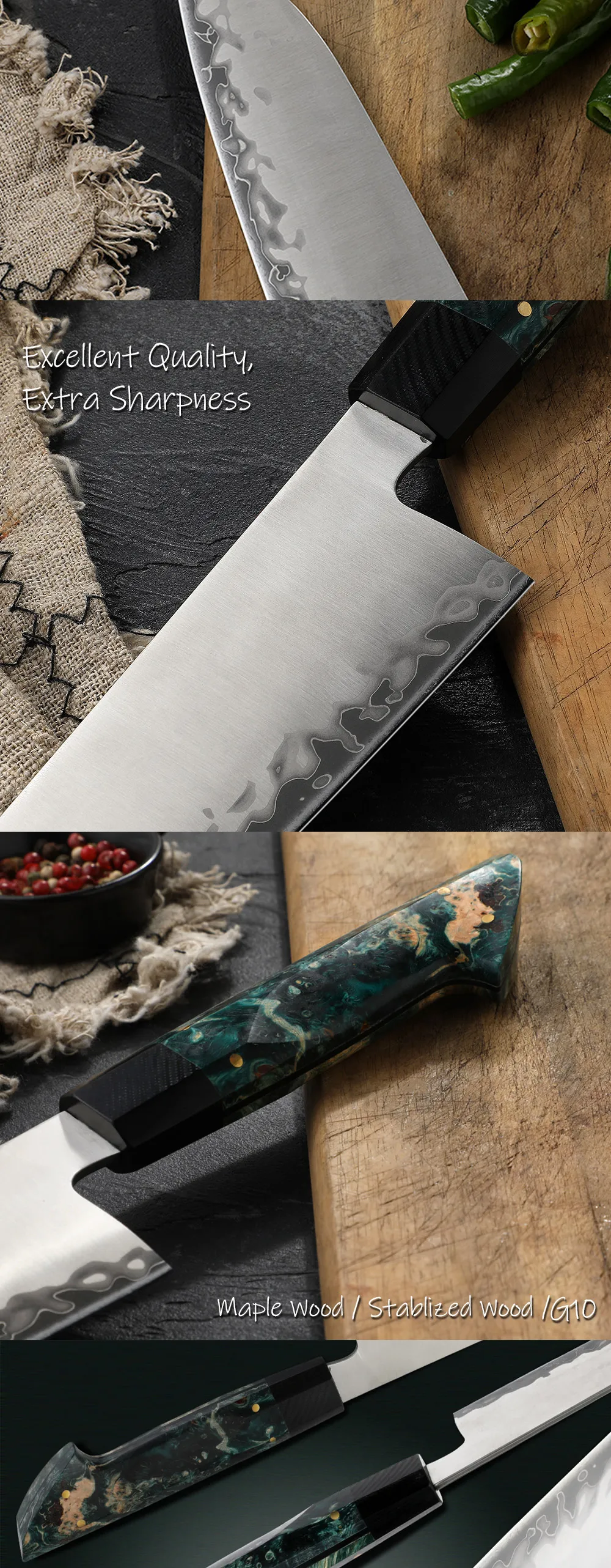 Handcrafted Solidified Wooden Knife Professional Vg 10 Kitchen Knives Japanese Knife