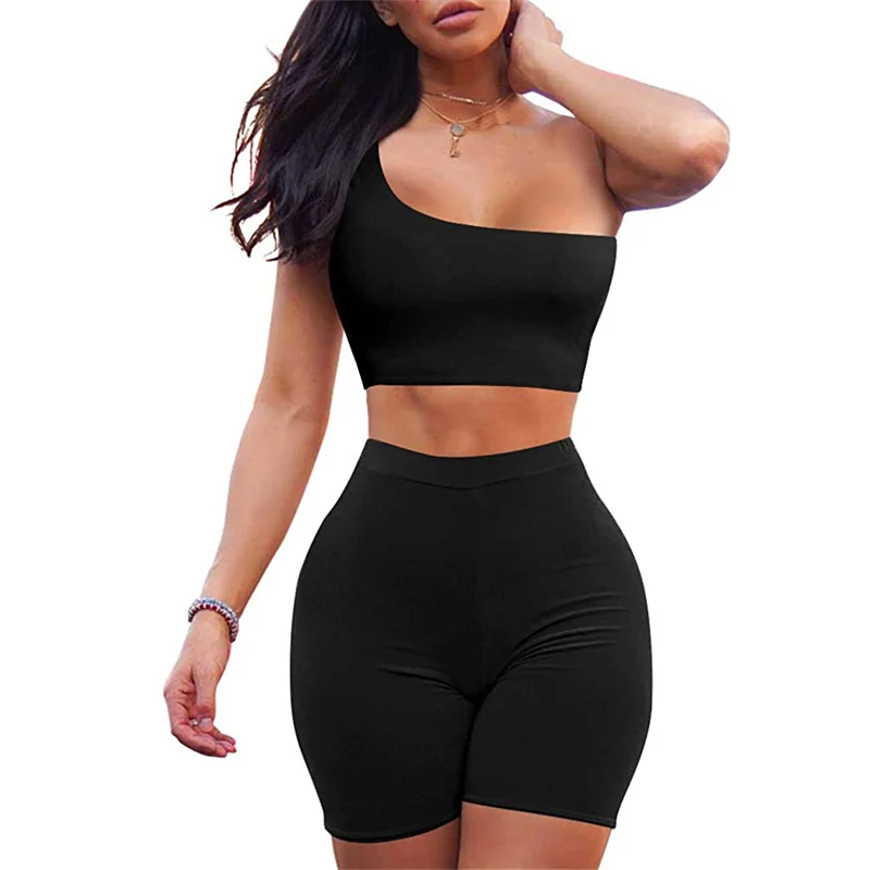 Womens Sexy 2 Pieces Outfit One Shoulder Tank Tops Crop Top Short Pants  Bodycon Sets - Buy Crop Top Set Women,One Shoulder Crop Top,Tank Tops Crop  Tops Product on Alibaba.com